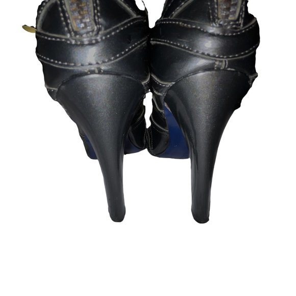 Rebecca Minkoff Black Strappy High Heel Open Cage Booties Pumps Shoes Grey - Picture 9 of 13